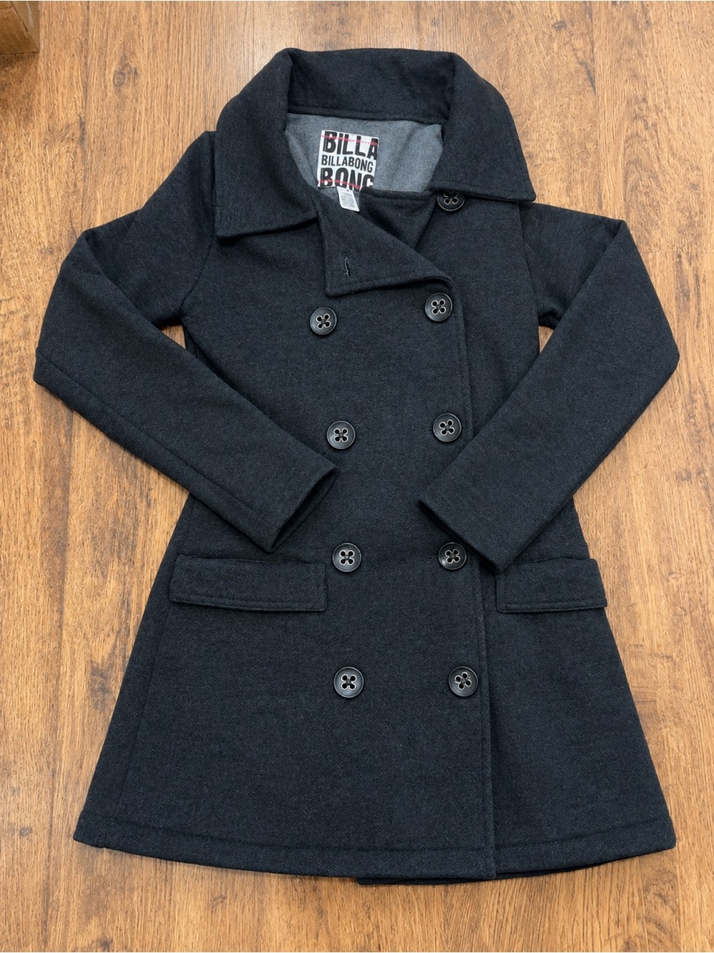 Billabong Charcoal Double-Breasted PeaCoat Medium Y2K